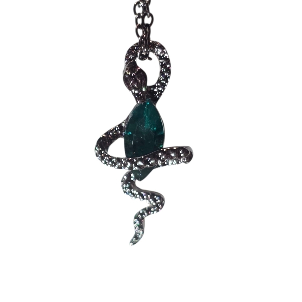 Stainless Steel Snake Pendant with Green Cubic Zirconia - Picture 3 of 4